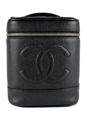 Auth CHANEL Handbag Vanity Bag Black Leather/Goldtone - z9507